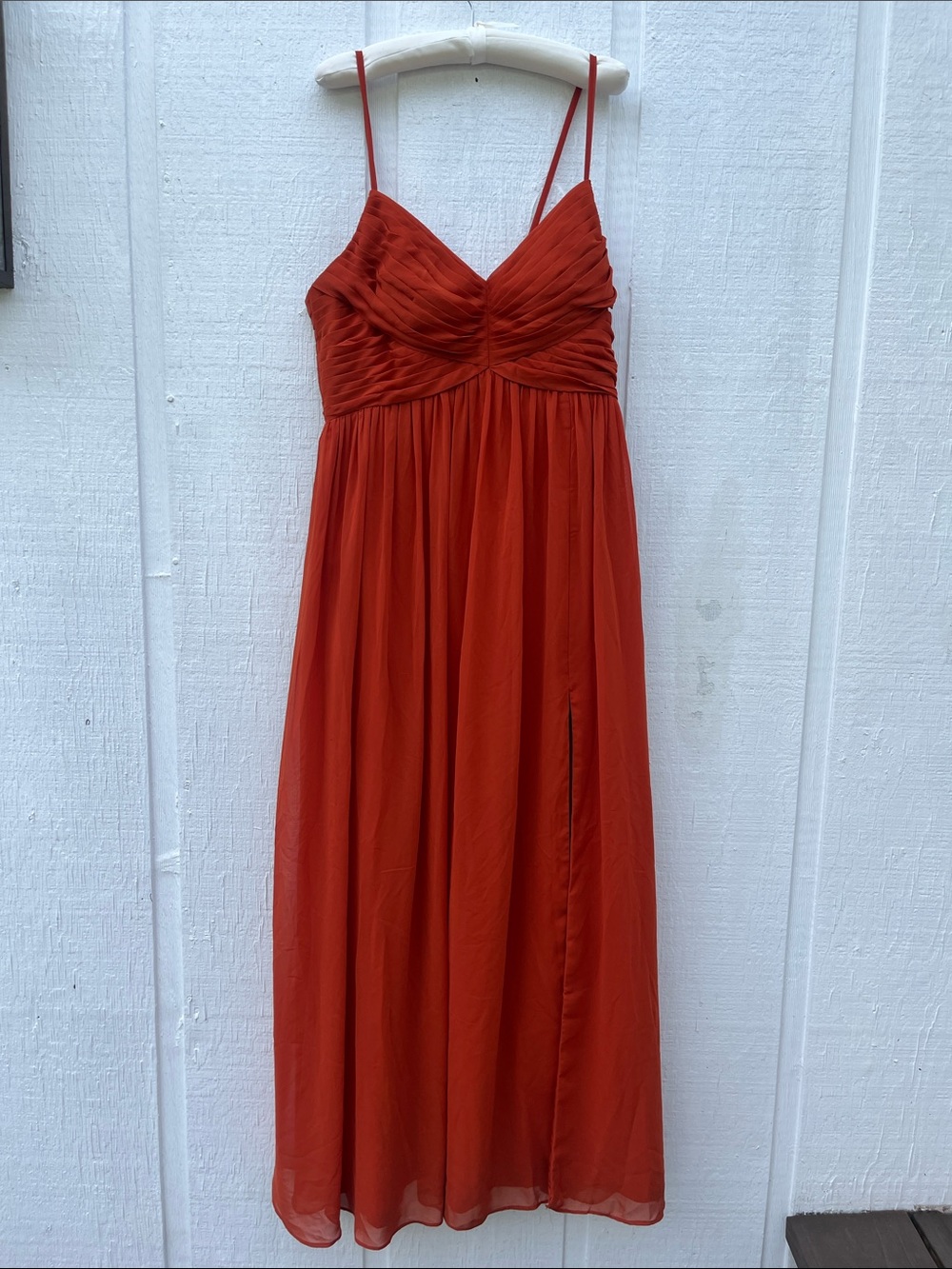 Azazie Rust Red Spaghetti-Strap Chiffon Maxi Dress A14